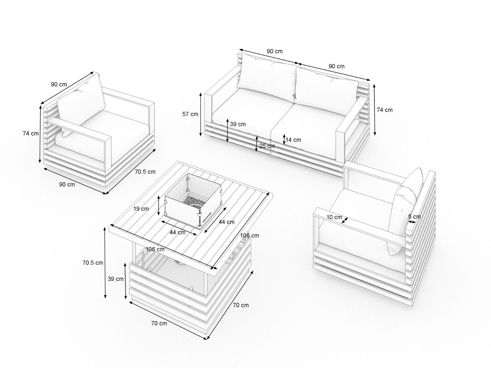 RN-4 S con mesa brasero de gas