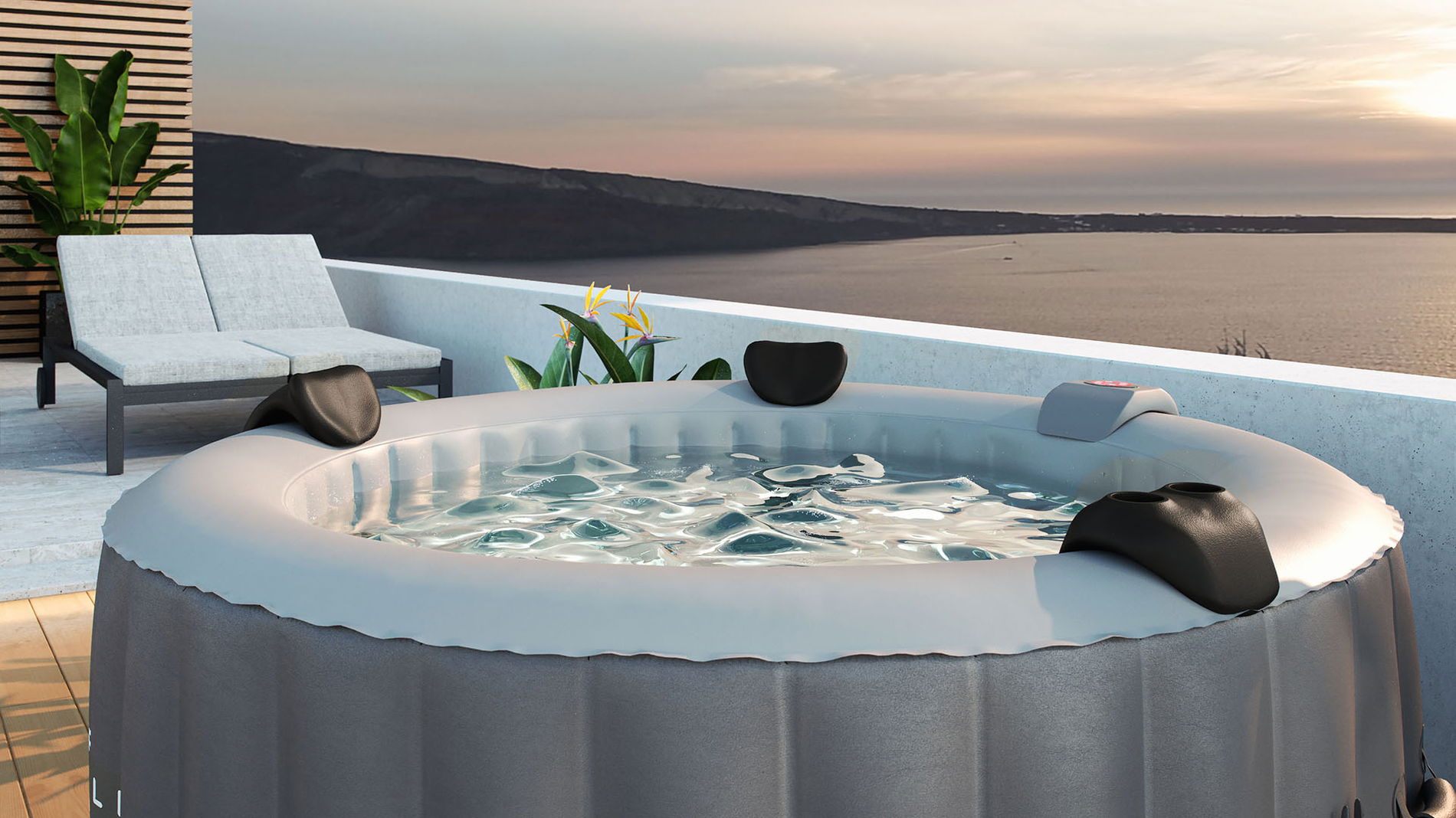 Adquirible por separado: 1 juego de 2 apoyacabezas y 1 portavasos para Spa inchable MAUI / MADAGASCAR