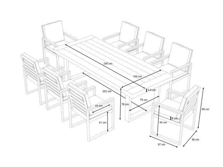 Dimensiones del producto - Sedona Dining XL
