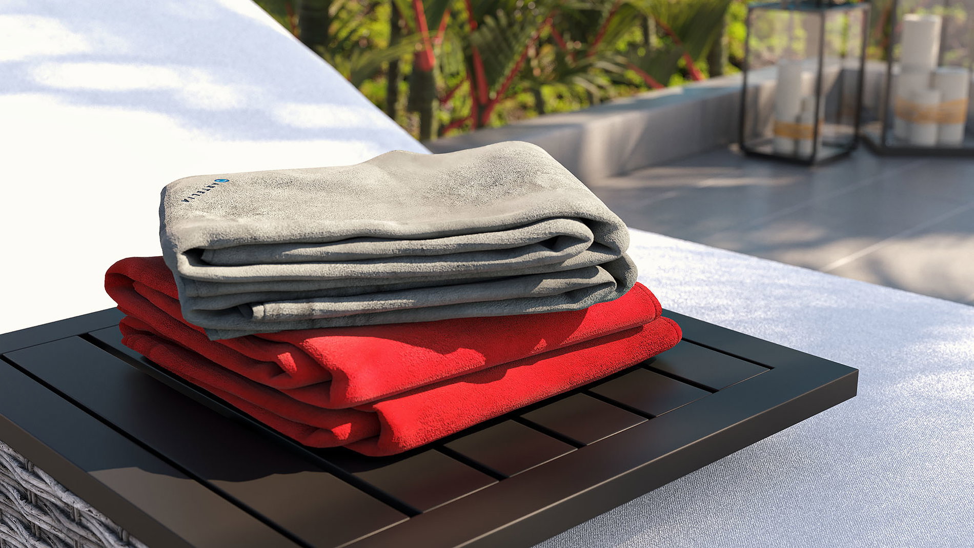 Mantas y colchas - grises + rojas