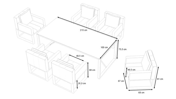 Dimensiones del producto - Stripe Dining L