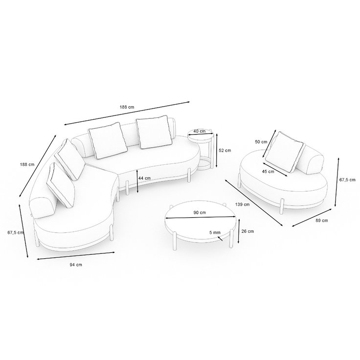 Dimensiones del producto - Ovana Lounge L