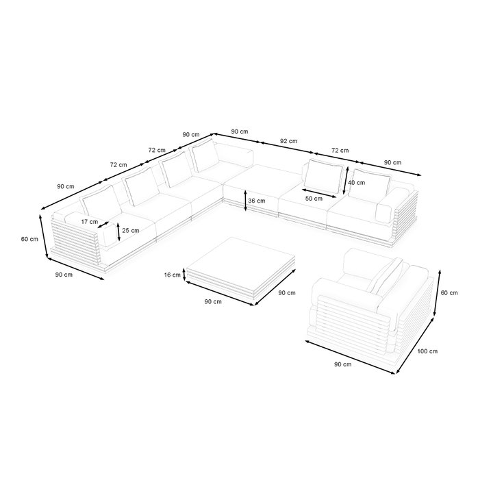 Dimensiones del producto - Varena Lounge L