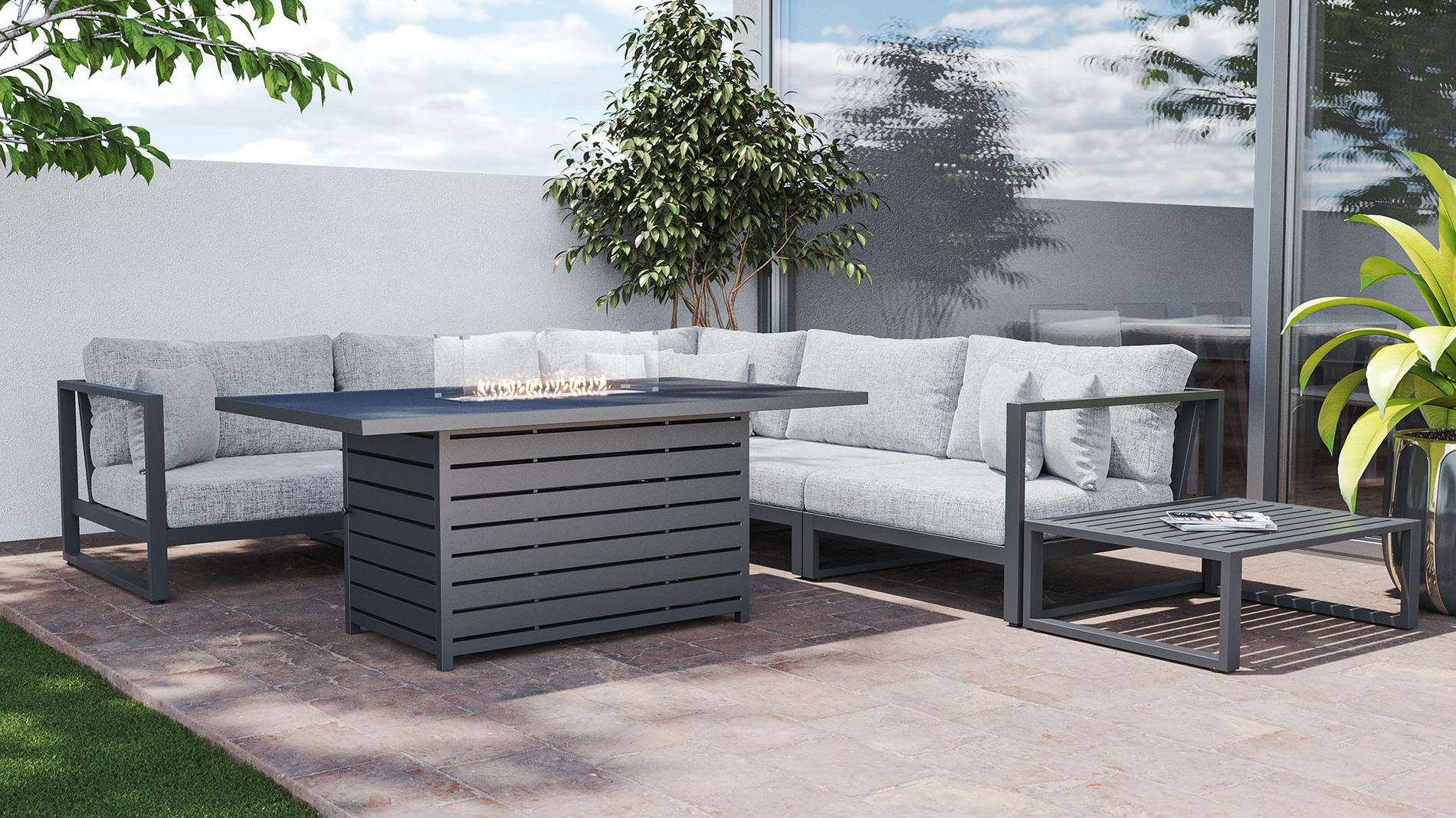 Matteo Corner con mesa brasero de gas