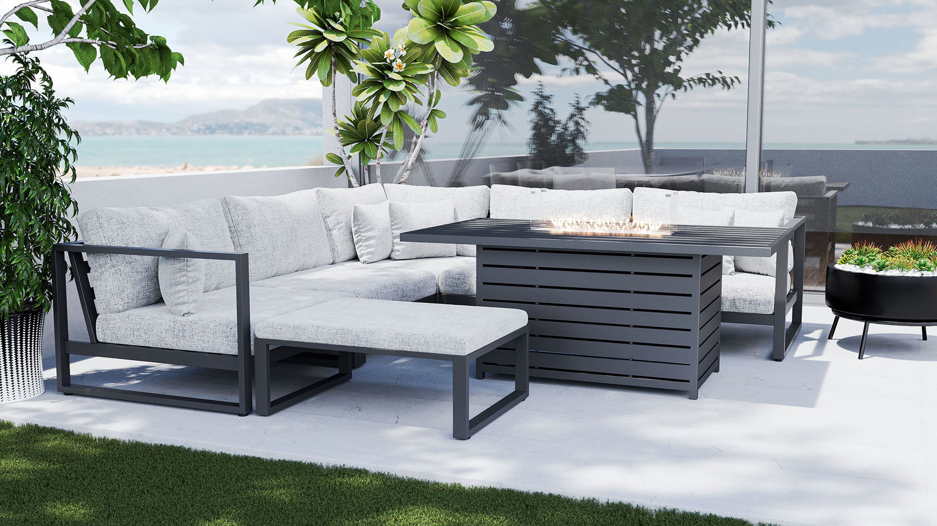 Matteo Corner con mesa brasero de gas